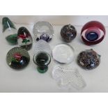 Collection of various assorted glass paperweights including Selkirk, Strathon, Waterford etc