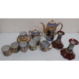 Japanese Klimax souvenir porcelain coffee service and a pair of Japanese Vienna style table