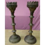Pair of brass Gothic style church altar candlesticks (height 50cm)