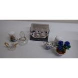 Collection of miniatures and dolls house ceramics including candelabra, table lamps, telephone,