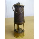 Brass and steel miners lamp, Tag 134 (23.5cm)