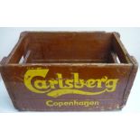 Brown painted wooden beer crate for Carlsberg Copenhagen, (47cm x 30cm x 25cm)