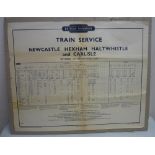 1950s British Railways train service timetable poster Newcastle, Hexham, Haltwhistle and Carlisle