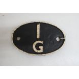 Original cast iron oval railway shed plate, 1G Woodford Halse (16cm x 11.5cm)