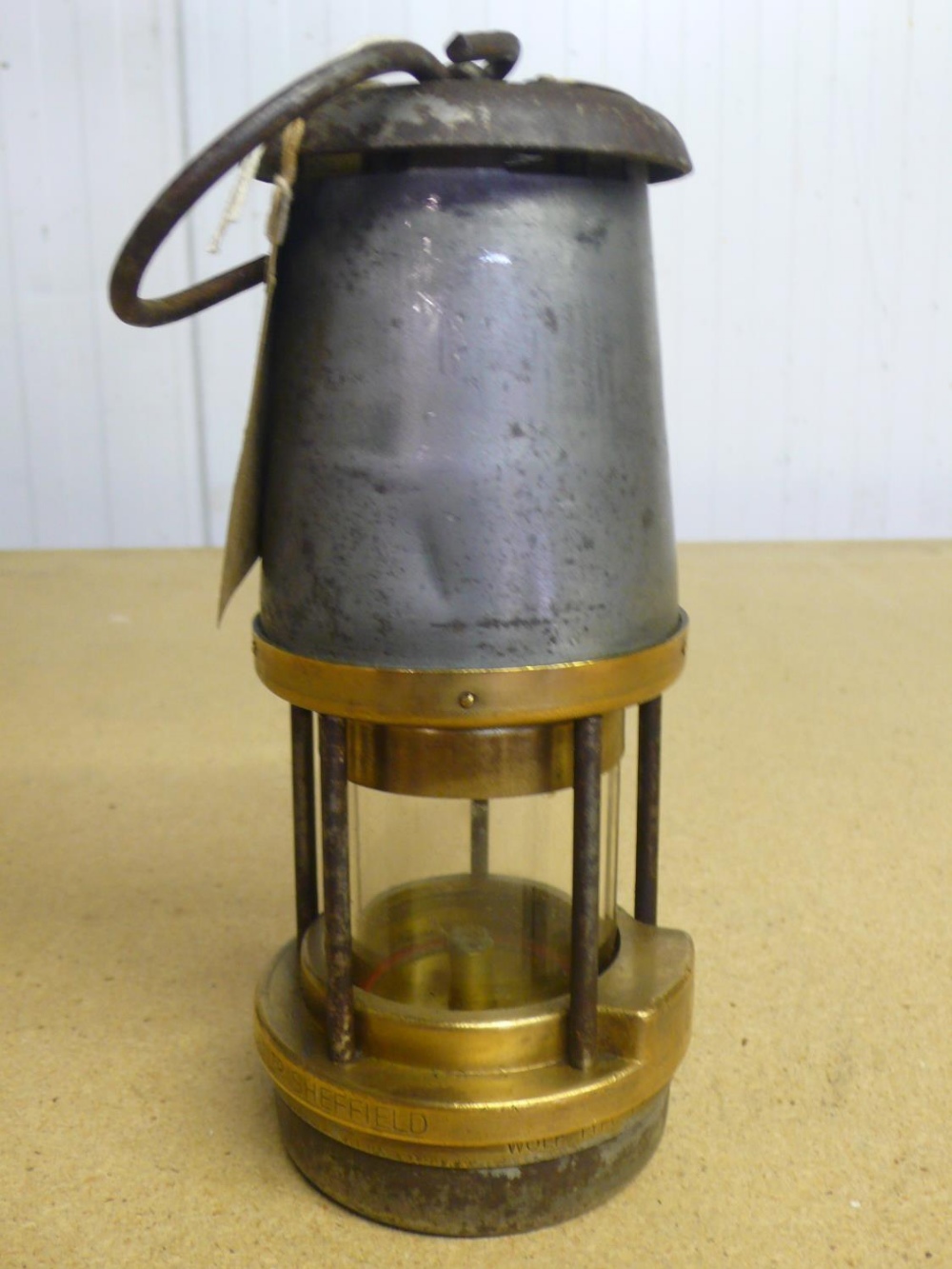 Wolf Type FS brass and steel miners lamp P.O. 1973 No. 26670 (21cm)