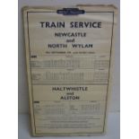 1950s British Railways train service timetable poster Newcastle and North Wylam, Haltwhistle and