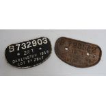 Cast iron wagon plate, B723542 13T Derby, 1953, Lot No. 2445 (28cm x 16cm)