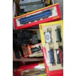 Selection of various Hornby OO carriages, freight trucks, platforms, buildings, etc (two boxes)