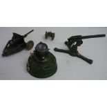 Astra die-cast model of a search light, similar model of an Ack Ack Gun and a field gun, and a small