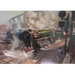 Large framed coloured Cuneo British Railways print 'Forging Ahead' (126cm x 101cm)