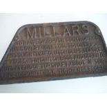 Cast iron sign, Millars 'To Raise Skip Push Control Rod ... Free Lock Nut First, Tighten Set