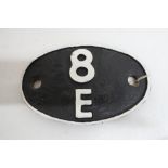 Original cast iron oval railway shed plate, 8E Northwich (16cm x 11.5cm)