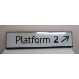 London Midland railway enamel directional sign for Platform 2 (80cm x 21cm)