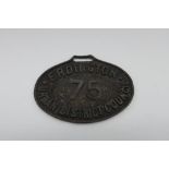 Erdington Urban District Council drivers oval badge No 75