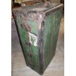 Early 20th C metal bound wardrobe trunk, with P&O and Peninsula and Oriental Steam Navigation