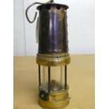 Patterson Type A1 brass and steel miners lamp (23cm)