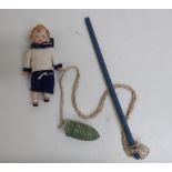 Small boy Sailor doll with bisque head, body and limbs in knitted suit (height 16cm) and a
