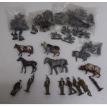 Collection of painted lead farm animals, figures, soldiers including some flats etc, in one box