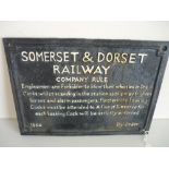 Somerset & Dorset Railway Company Rule cast iron sign, 'Engine Men Are Forbidden To Blow Their