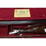 Cased Watson Brothers 12B side by side ejector shotgun with 28 inch barrels, choke IC and full, 14