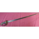 Victorian infantry officers sword 1827/1845 pattern with 32 1/2 inch etched blade with brass half