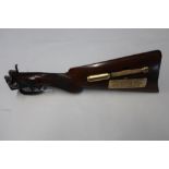 Good Morning Guns 12 bore hammer gun stock mounted with turned brass stock display mounted with