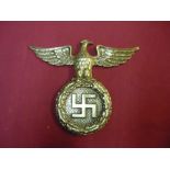 Large German Third Reich cast alloy eagle above swastika plaque (20.5cm x 25cm) with traces of