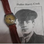 WWII period brevet wristwatch owned by US war hero H. Cook, director of personal US Marine Corps,