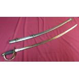 American cavalry sword with 34 inch slightly curved single fullered blade stamped US ADK 1862 with