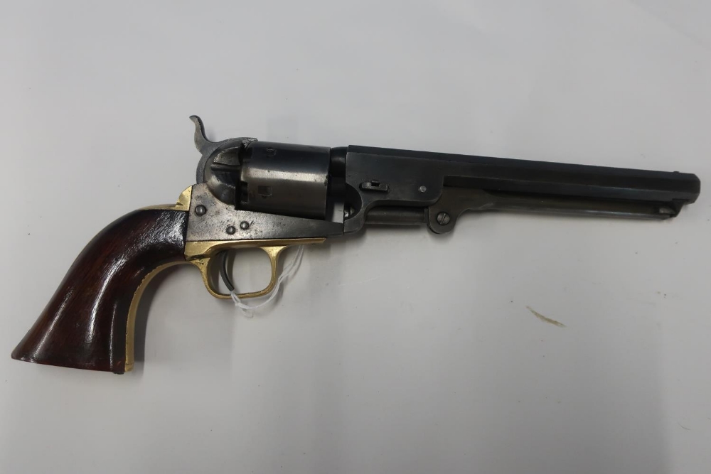 Colt navy style percussion cap revolver, 7 1/2 inch octagonal barrels, marked address Col.Saml. Colt