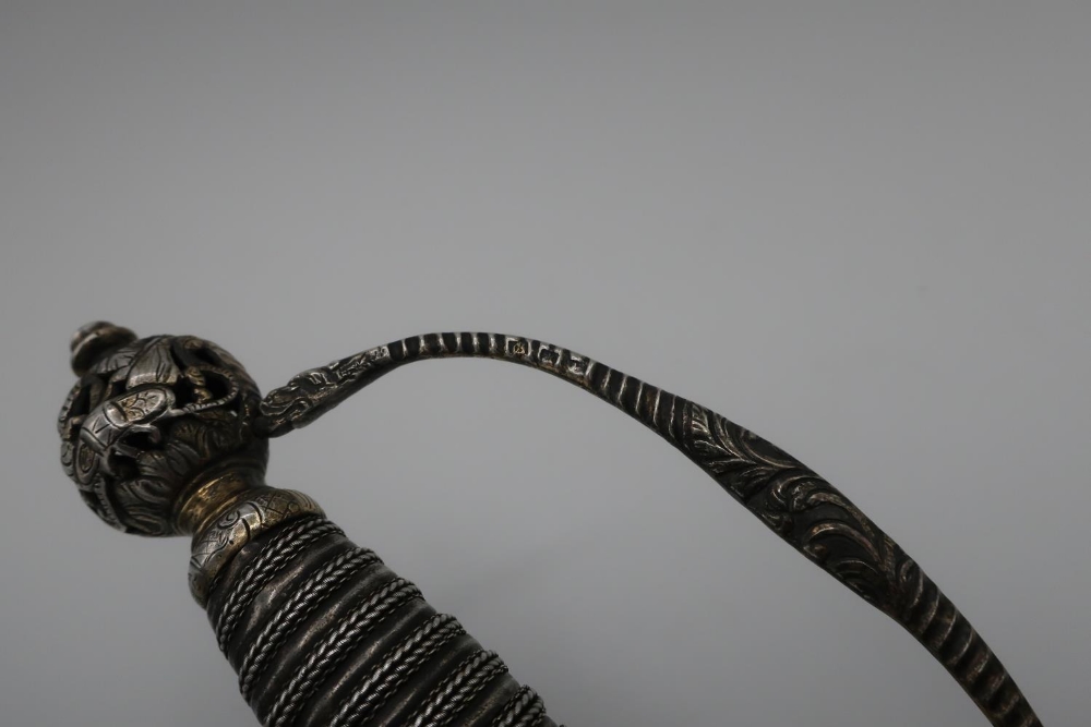 Early George III 18th C silver hilted sword with 30 inch double edged straight blade with engraved - Image 4 of 6