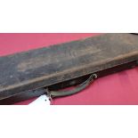 Vintage leather gun case with red base lined fitted interior up to 30 inch barrels with faint
