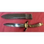 Quality Bowie type knife with 7 1/2 inch steel blade with double edged point, antler grip and