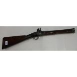 Flintlock blunderbuss with 15 1/2 inch first stage octagonal steel cannon barrel, the top with