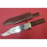 Large Bowie type knife by R & R Middleton, Sheffield with 9 1/2 inch blade, brass crosspiece and two