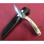 Sheffield made skinning knife 2.5 inch blade two piece sambar horn grip