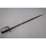 George V Artillery officers sword with 34 inch straight single fullered blade with engraved detail