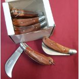 Six as new ex shop stock farmers singled bladed pocket knives with lanyard rings and wooden grip