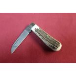 Single bladed Sheffield made pocket knife with two piece Sambar horn grips