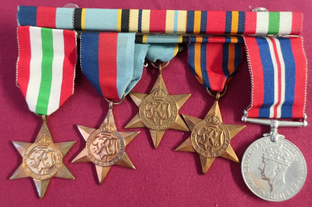 WWII group of medals comprising of 39-45 Star, Italy Star, Aircrew Europe Star, Burma Star and 39-45