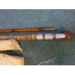 "The All England Match Rod", two piece cane coarse fishing rod, in bag