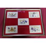 Framed and mounted display of five WWI period embroidered postcards (49.5cm x 35.5cm)