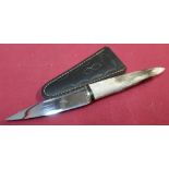 Small J Nowill of Sheffield sheath knife 3.5 inch tapering blade with worked detail to top, sambar