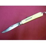 Cresta of Sheffield single bladed pocket knife with 3 inch blade, nickel hilt and ivory grip scales
