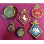 Collection of twelve various assorted naval plaques, including cast metal, carved wood etc,