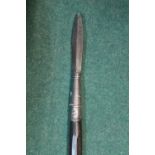 C.18th C boar spear with 8 inch double edged point, mounted on later wooden shaft with leather