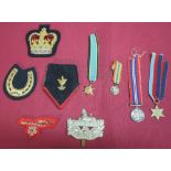 1939 - 45 miniature war medal and similar star, various embroidered military badges, miniatures etc