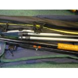 Fishzone Atlantix Sea capture 4200 three piece beach catcher sea fishing rod, and a Daiwa surf