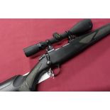 Sako 85S .243 synthetic stock bolt action rifle with barrel screw cut for sound moderator, whitetail