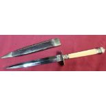 Victorian sheath knife, with 6 inch double edged steel stiletto type blade stamped R. Lingard